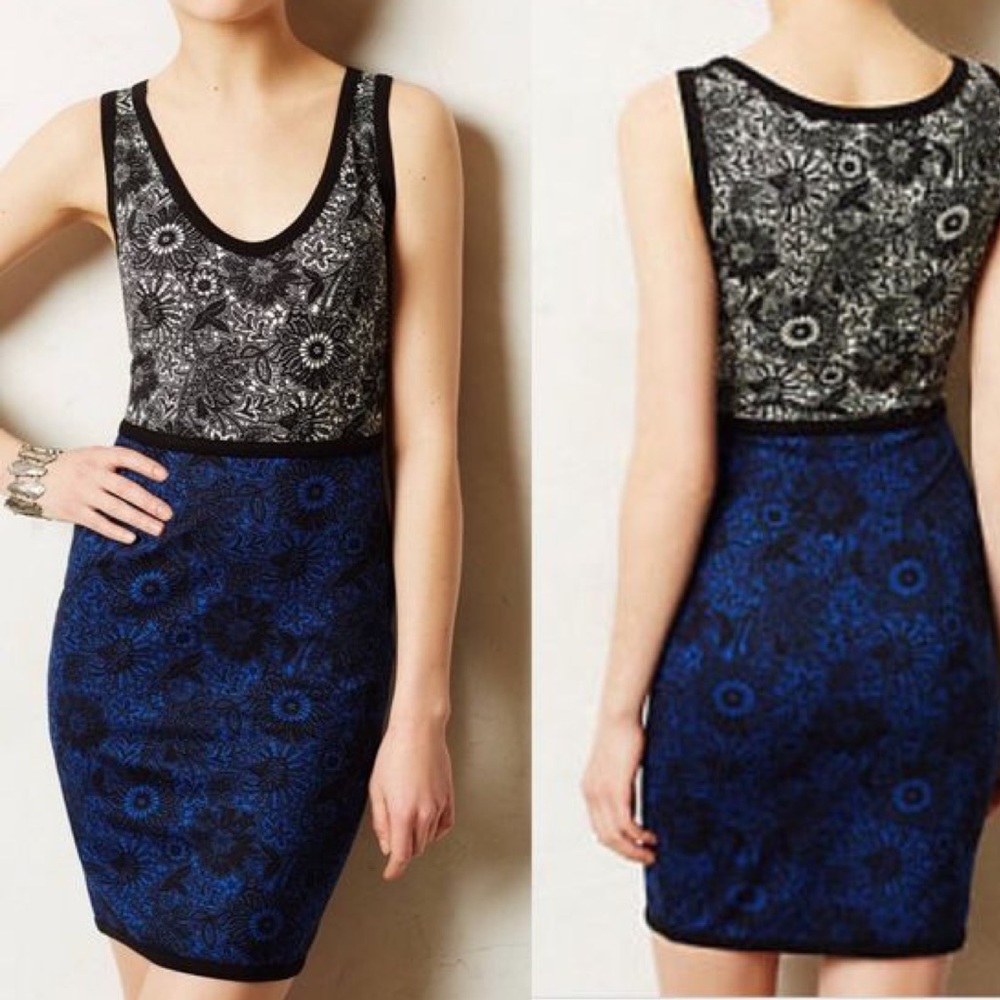 Bailey 44 Izora Blue and Black Floral Lace Print Tank Dress Size Small Petite